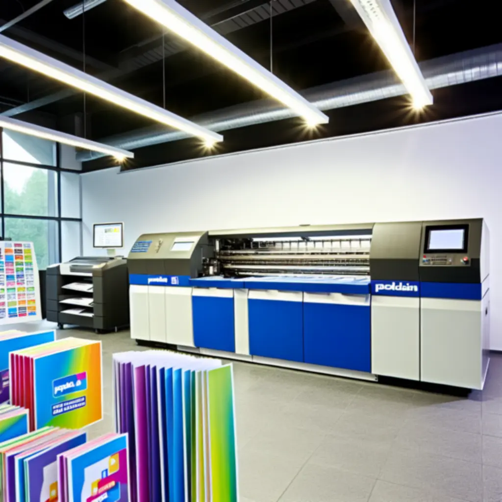 Nowoczesna drukarnia LocalPrintpl z maszynami do druku i materiałami firmowymi