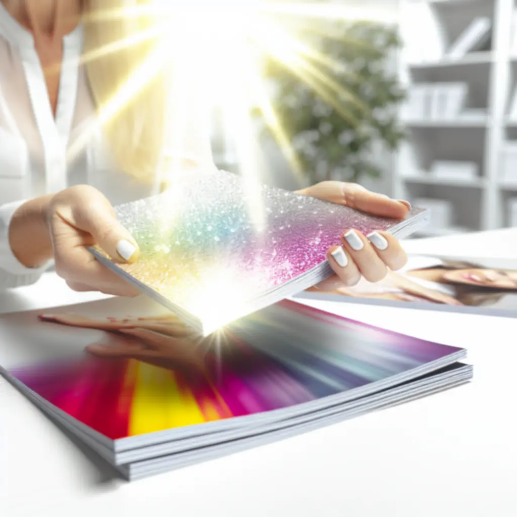 Kolorowe broszury reklamowe trzymane w dłoni, przedstawiające jakość druku LocalPrintpl